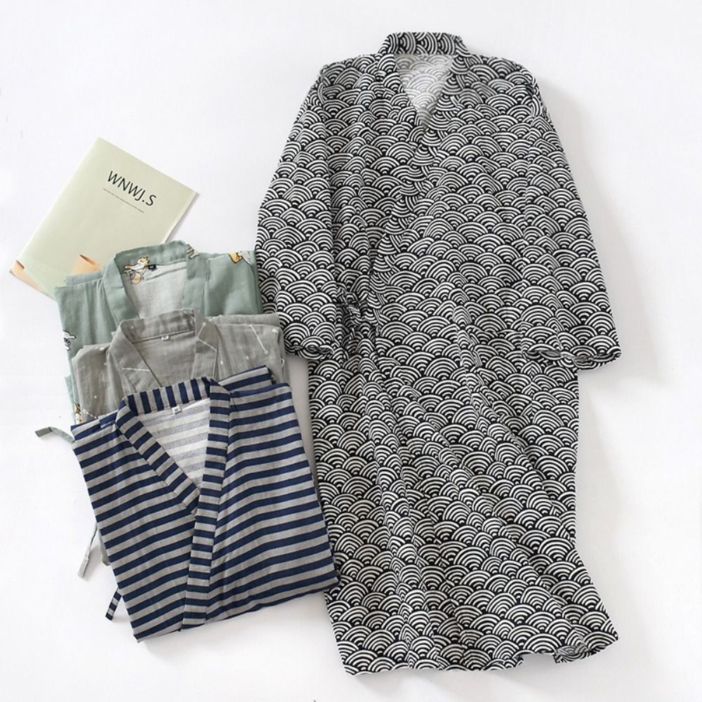 Kimono Yukata Cotton - Sleepwear V-Neck Men's Kimono Bathrobe Long